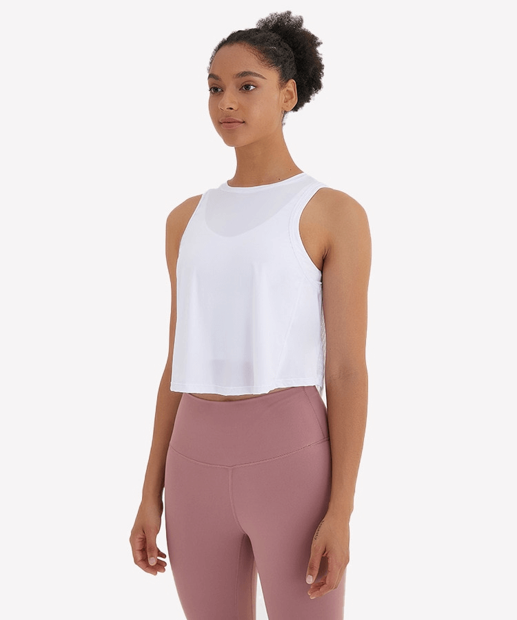 Lightweight Quick Dry Women's Sleeveless T-Shirt with Mesh Back in white, perfect for activewear and comfort-focused workouts